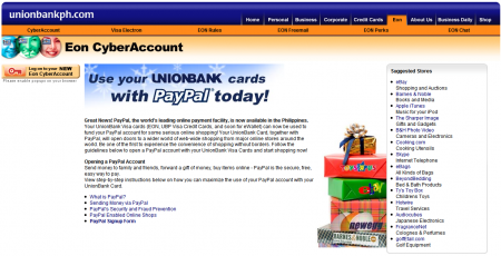 UnionBank promoting PayPal and EON/VISA Electron CyberAccounts.